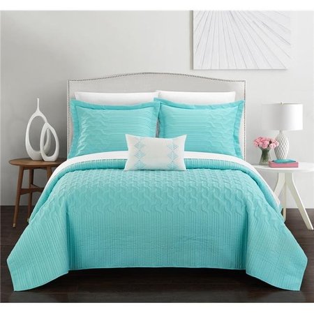 CHIC HOME Chic Home BQS10605-BIB-US Queen Size Shaela Interlaced Vine Pattern Quilted Bed in a Bag Cover Sheet Set; Aqua - 8 Piece BQS10605-BIB-US